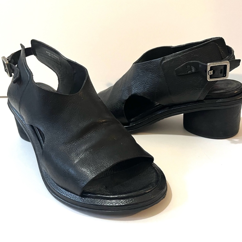 A.S. 98 LUCCA Black Leather Slingback Block Heel Shoe Sandal 40/9.5